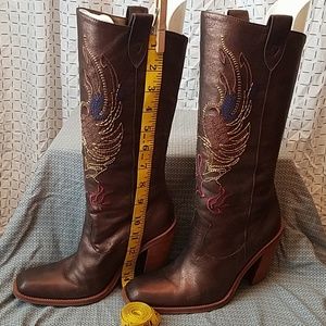 Gianni Bini Bronze Embroidered Cowboy Boot Sz 7M